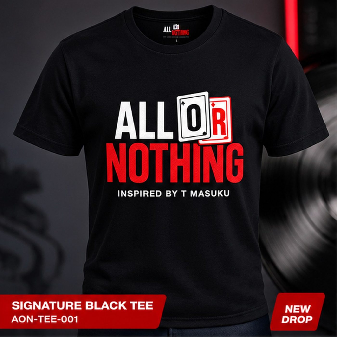Signature black tee, All Or Nothing merchandise